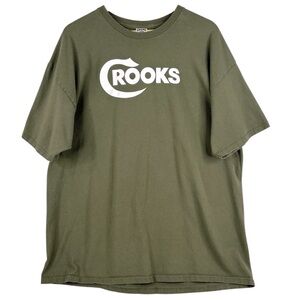 Crooks & Castles Khaki Green with White Crooks Lettering 100% Cotton Tee XXL